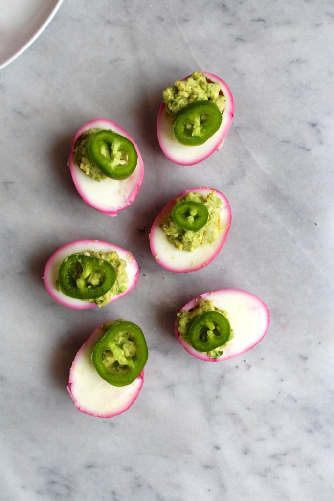 Healthy Pink-Dyed Deviled Eggs