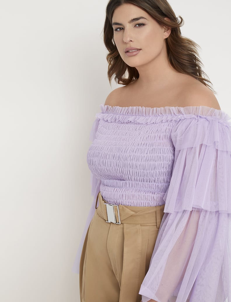 Priscilla Ono x ELOQUII Ruffle Sleeve Smocked Bodice Top