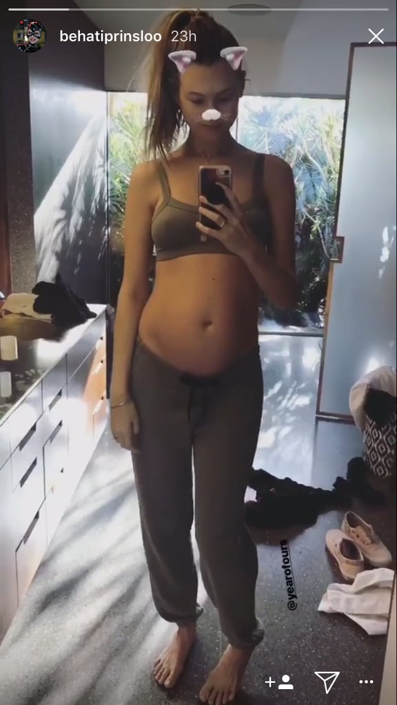 Behati Prinsloo and Adam Levine announced the news of their second pregnancy in September, and the Victoria's Secret Angel has been glowing ever since. On Saturday, Behati shared photos of her bare baby bump on Instagram along with an adorable cat filter. The happy couple tied the knot in 2014 and welcomed their daughter, Dusty Rose Levine, back in September 2016. Adam recently gushed about his family at his Hollywood Walk of Fame ceremony, saying, "I have a daughter. I have the most beautiful wife in the entire world. I am one of the luckiest people who's ever lived and it has nothing to do with me." Cue the awwws! See more photos of Behati's growing baby bump ahead.