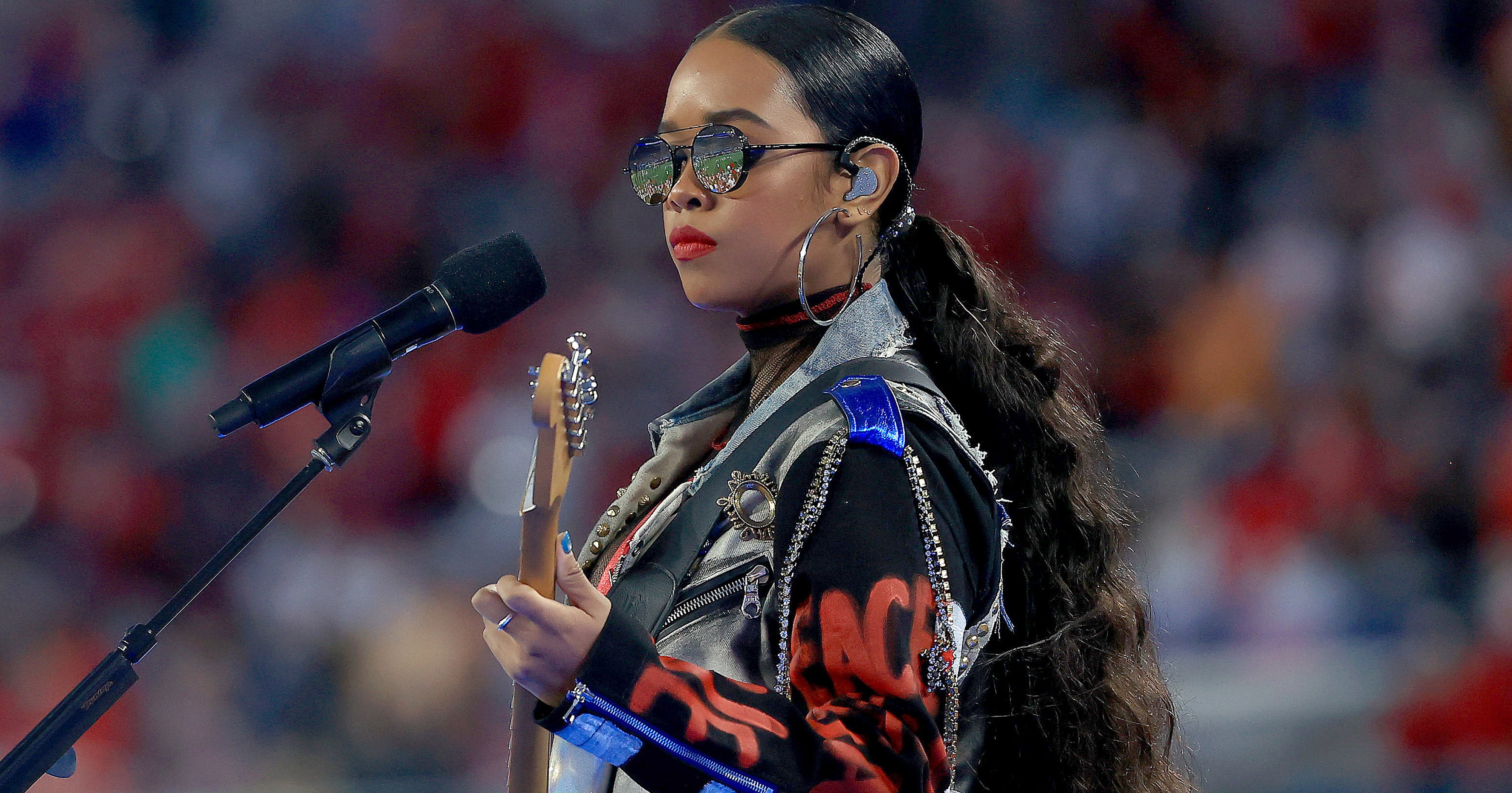 H.E.R's Super Bowl Outfit With Embellished Leather Jeans | POPSUGAR Fashion