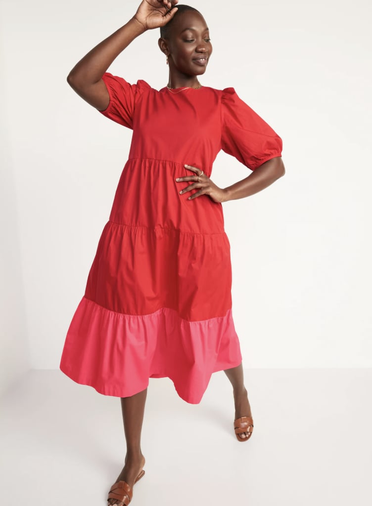 Old Navy Tiered Two-Tone All-Day Midi Swing Dress