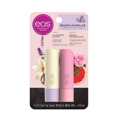 Eos Flavour Lab Lip Balm Sticks in Lavender Vanilla Latte and Grapefruit Rose