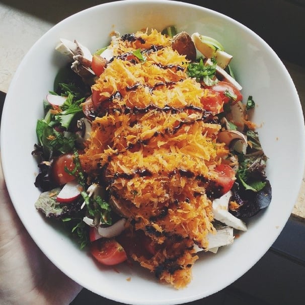 Carrots may be a salad staple, but make them feel fresh again by grating them on top of your meal. 
Source: Instagram user zoepepperwood