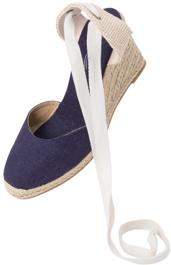 Soludos Navy Linen Tall Wedge Sandal