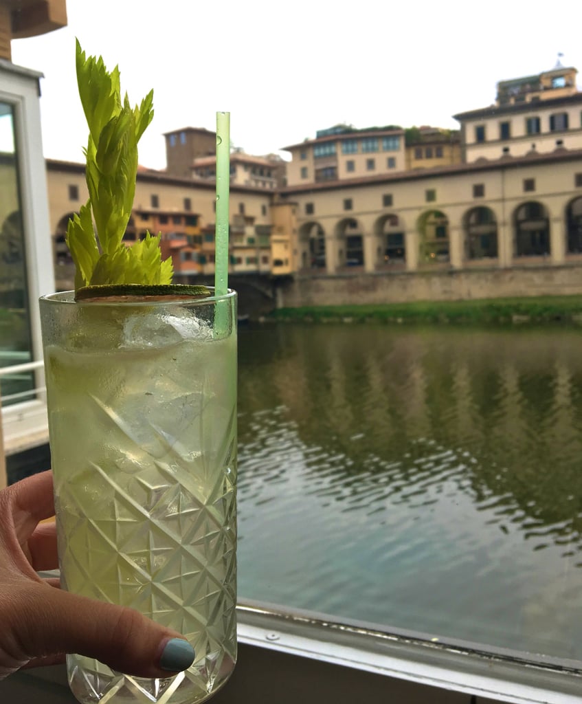 Over the bridge
People-watch, picture-take, and window-shop at the Ponte Vecchio, which has a beautiful view of the Arno River. You may have done some shopping already, but it will be hard to resist at least a peek at the glittering gold jewelry.
Cocktail hour
You've taken thousands of steps by now! You deserve a drink. Treat yourself to a refreshing cucumber-ginger cocktail or a glass of Tuscan wine at Golden View Open Bar, a swanky spot to unwind with a view of the river. They'll even bring you a complimentary spread of olives and crackers.