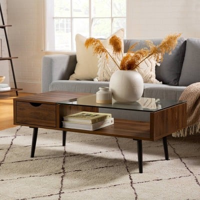 Saracina Home ‎Mid-Century Modern Wood and Glass Coffee Table