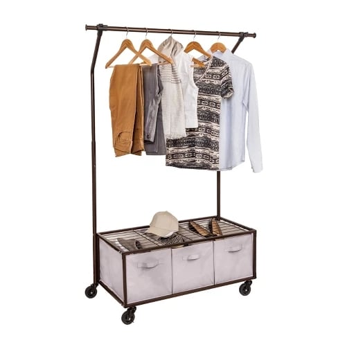 Bronze Portable Garment Rack With Storage Bins 100 Closet