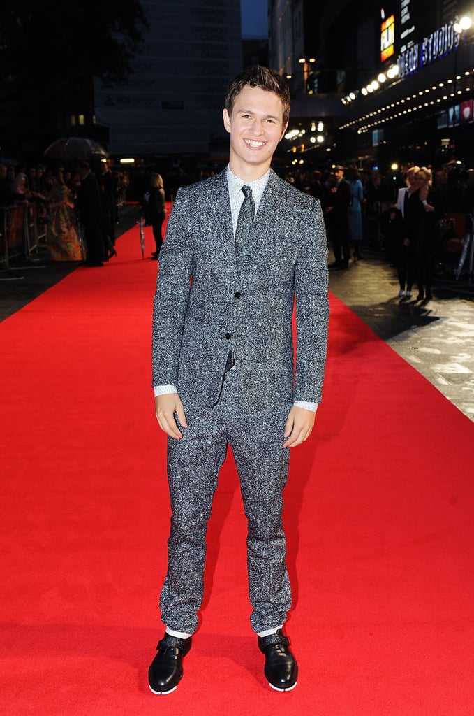 Ansel Elgort turned heads in a black and white suit at the premiere of Men, Women & Children in London on Thursday.