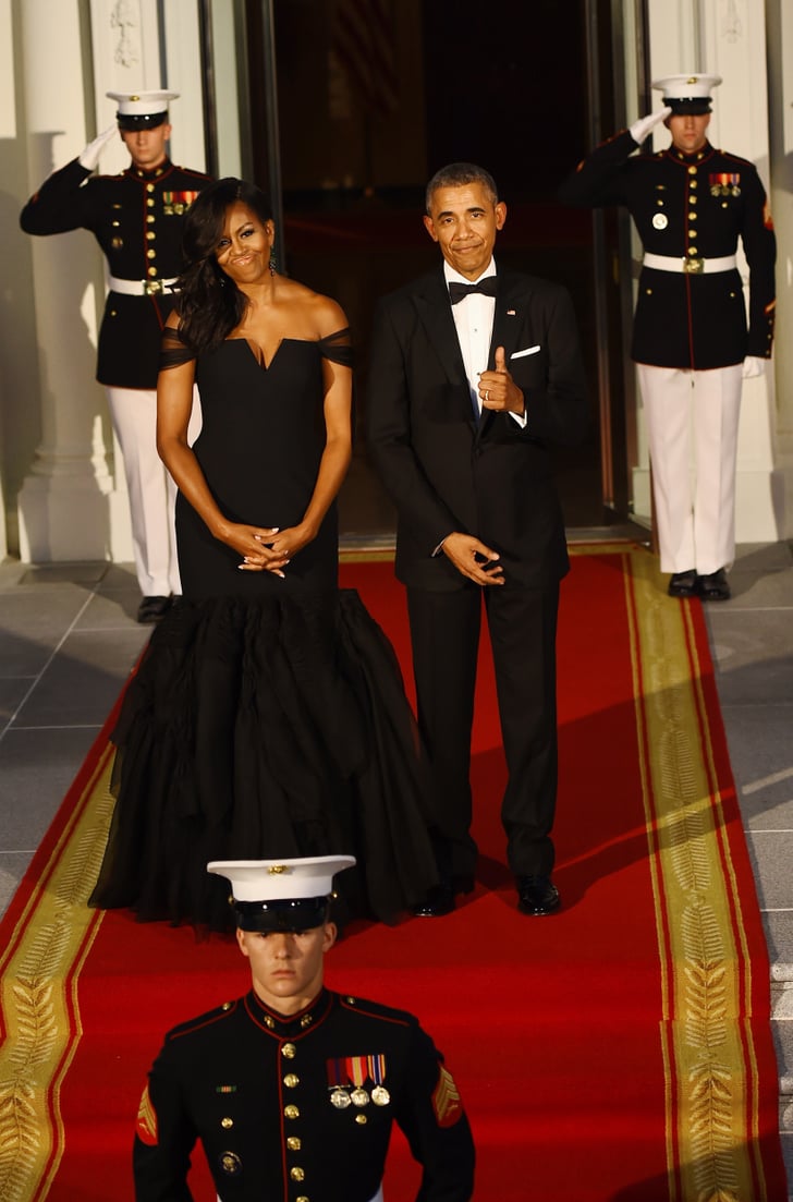 Michelle Obama S Black Dress At State Dinner Popsugar Fashion