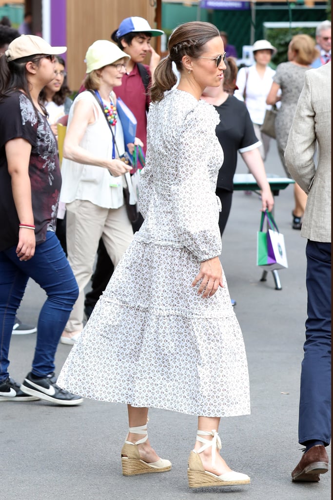 Pippa Middleton White Printed Dress at Wimbledon July 2018