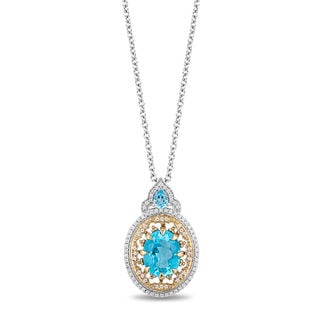 Enchanted Disney Aladdin Oval Swiss Blue Topaz Pendant in 10 Karat Two-Tone Gold