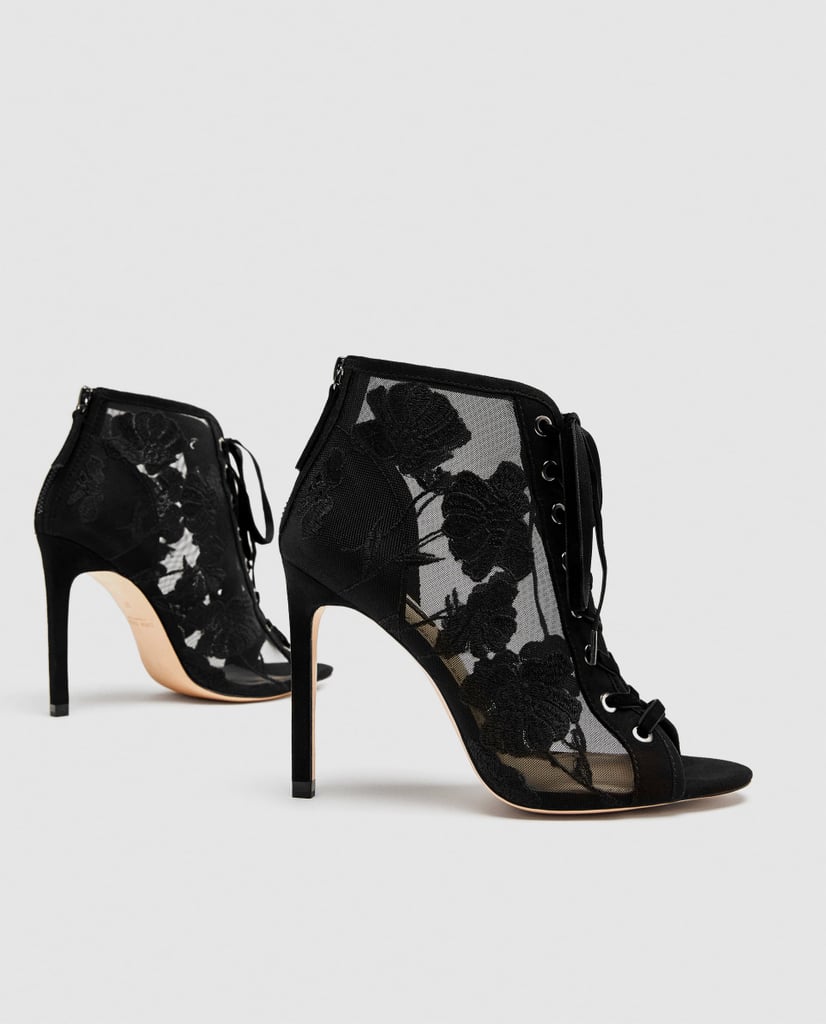Our Pick: Zara Lace-Up Embroidered High Heel Shoes
