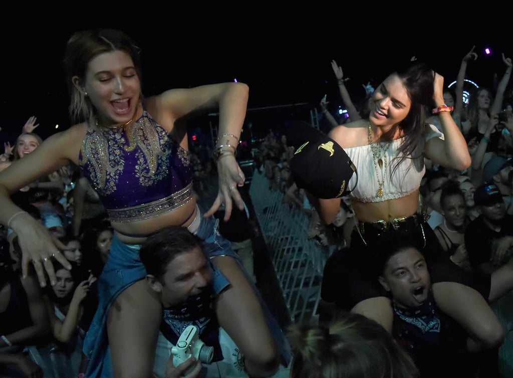 Kendall scored a good view while sitting on a guy's shoulders.