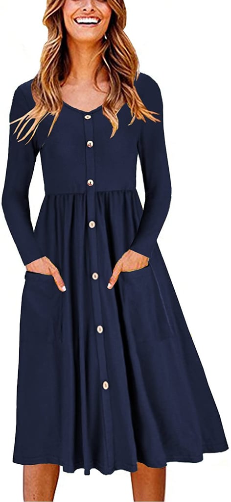 OUGES V Neck Button Down Dress