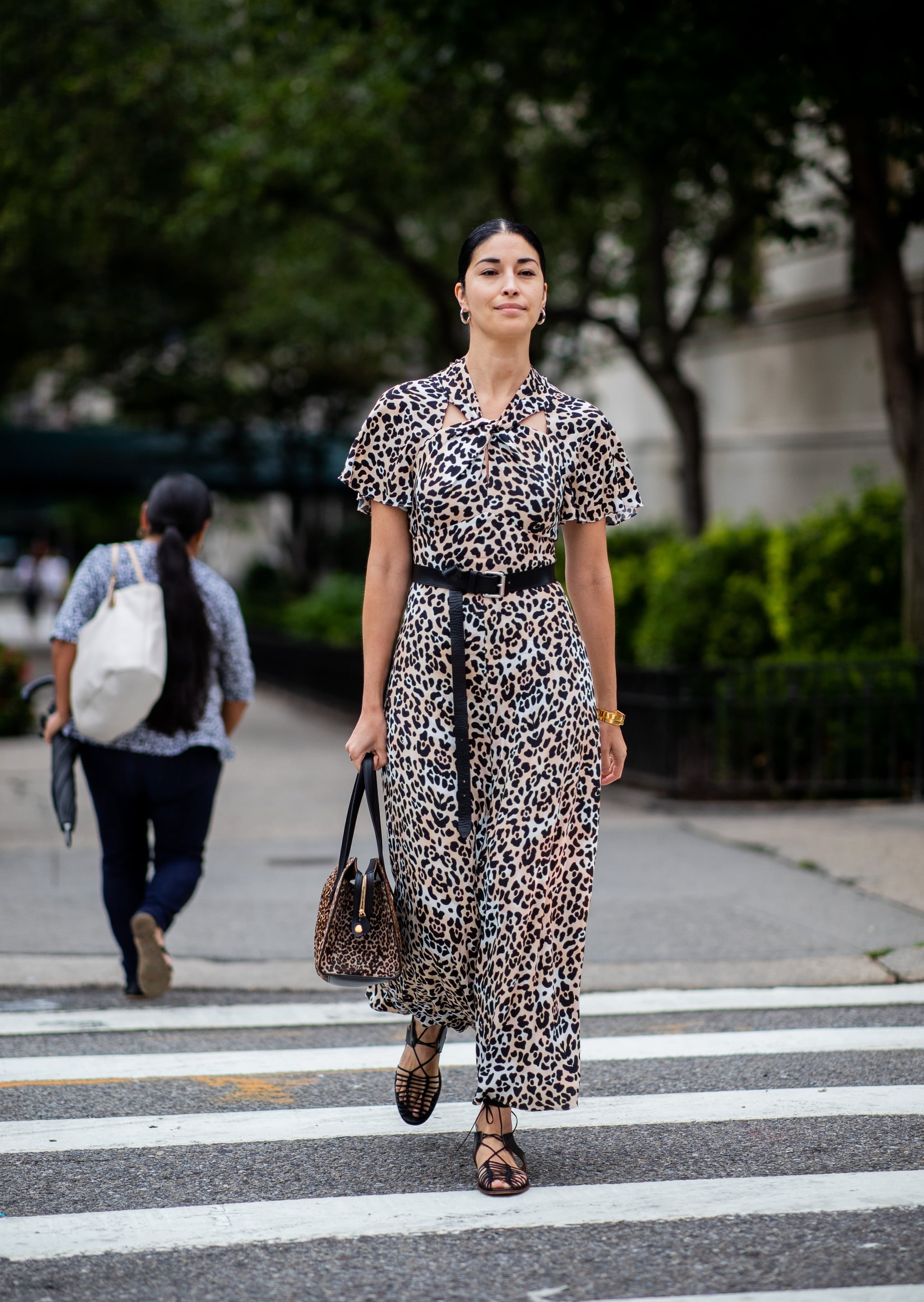 Styling the dress with a long black belt., This Is the 1 Flattering Print  Taking Over This Fashion Week, and We're Wild For It