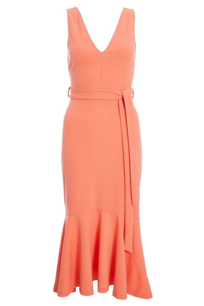 QUIZ Peach V Neck Mermaid Midi Dress