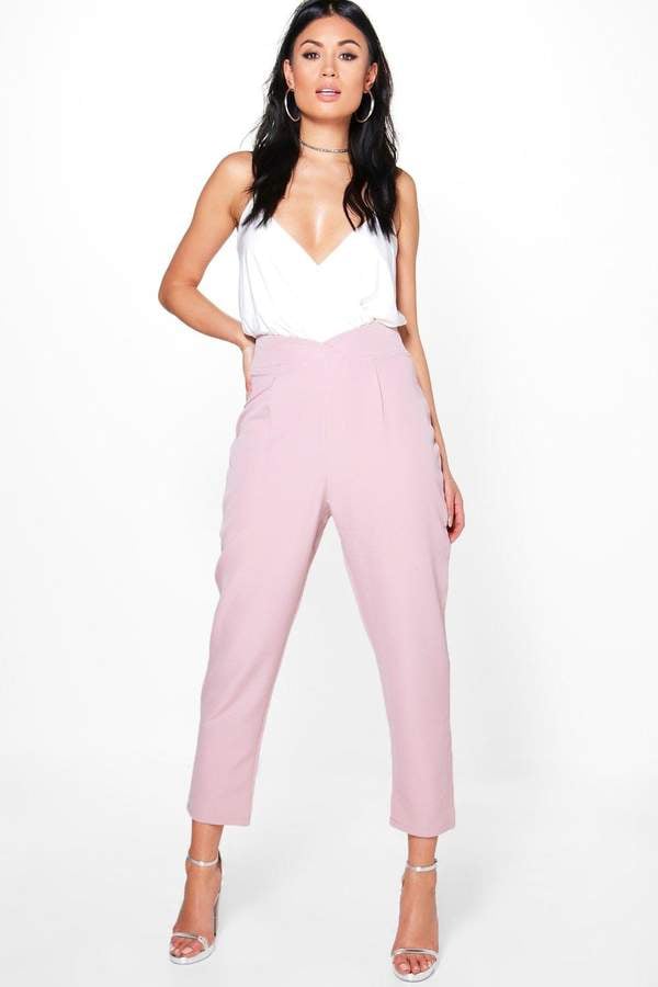 boohoo Grazi Wrap Waist Cropped Tailored Trousers