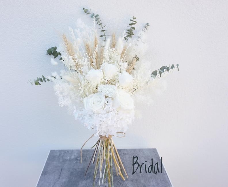 White Preserved Rose and Eucalyptus Greenery Flower Bouquet