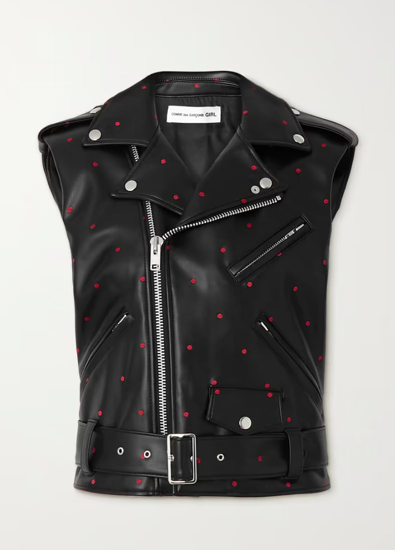 Comme des Garçons Girl Embroidered Belted Polka-Dot Faux-Leather Vest