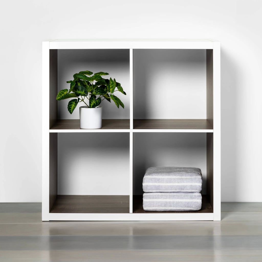 Four Cube Storage Organiser in White With Wood Accents