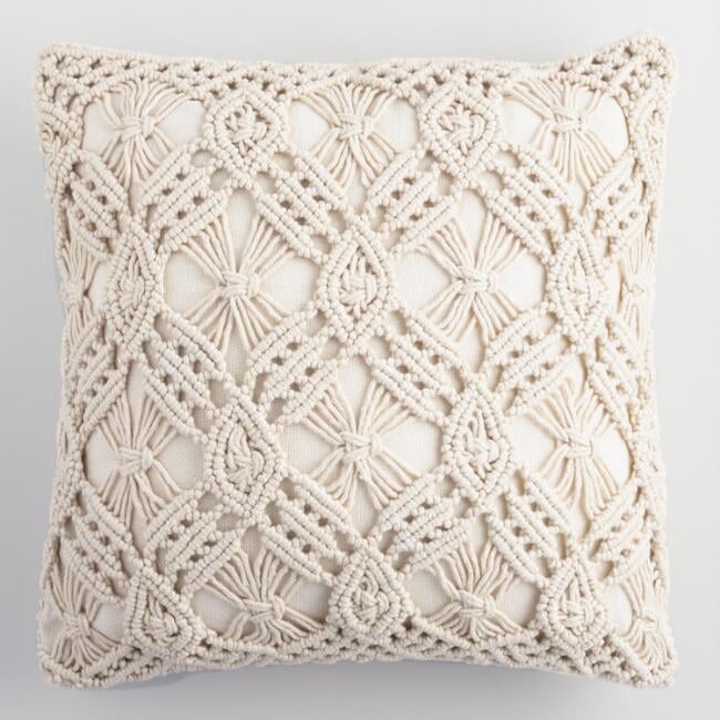 Natural Macrame Indoor Outdoor Throw Pillow