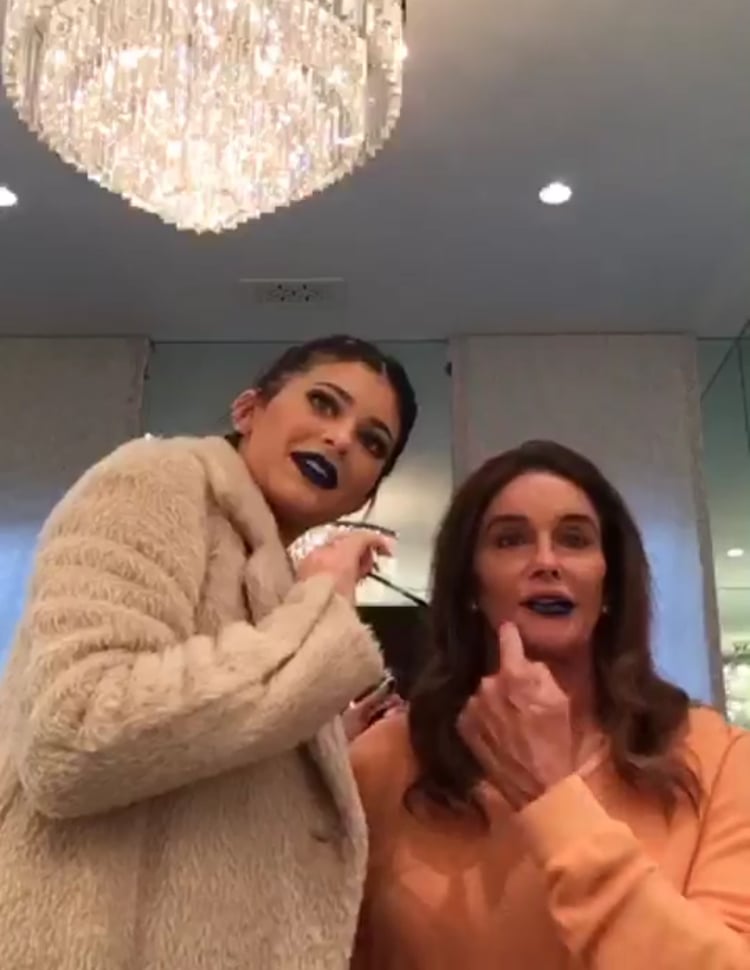 Later, Kylie live streamed herself — via the Kylie Jenner app — applying blue lipstick on Caitlyn. The two wore the shade in honor of bullying prevention.