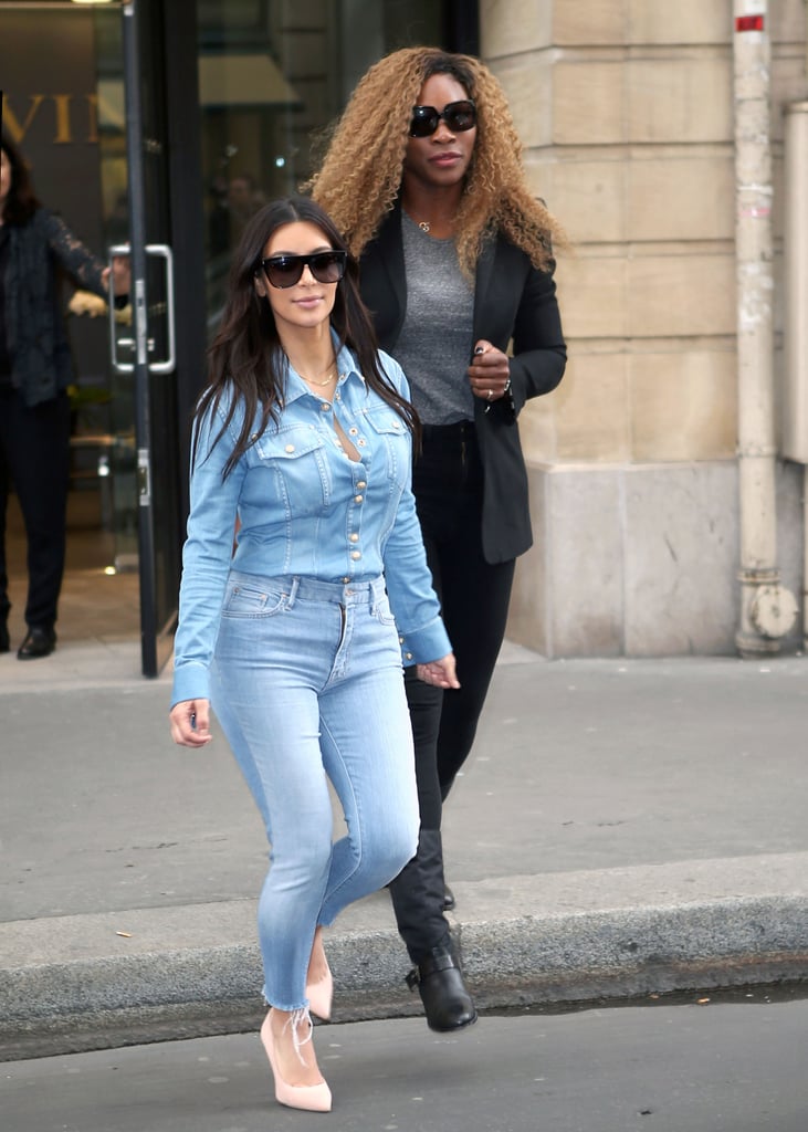 Following reports that she is getting legally married this week, the reality star jetted off to Paris, where she met up with friend Serena Williams on Wednesday.