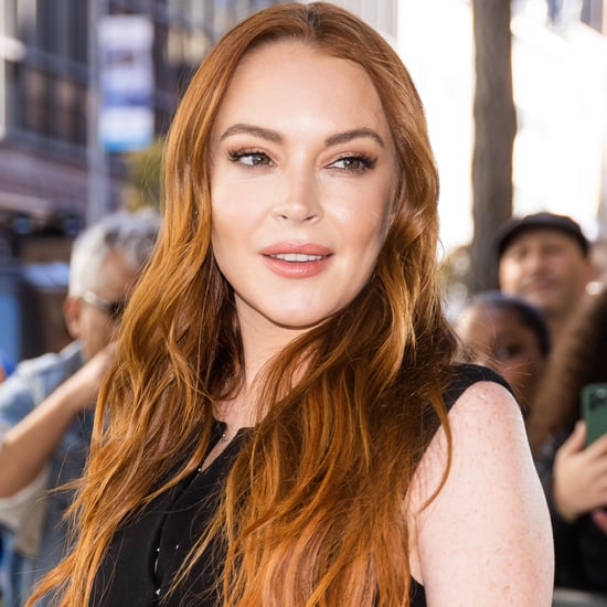 Lindsay Lohan Wears a White One-Shoulder Maternity Dress