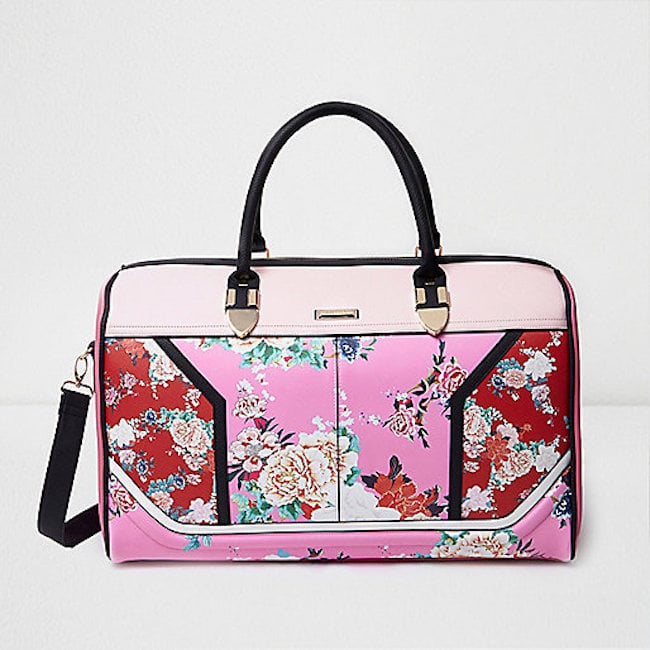River Island Pink and Red Floral-Print Weekend Bag