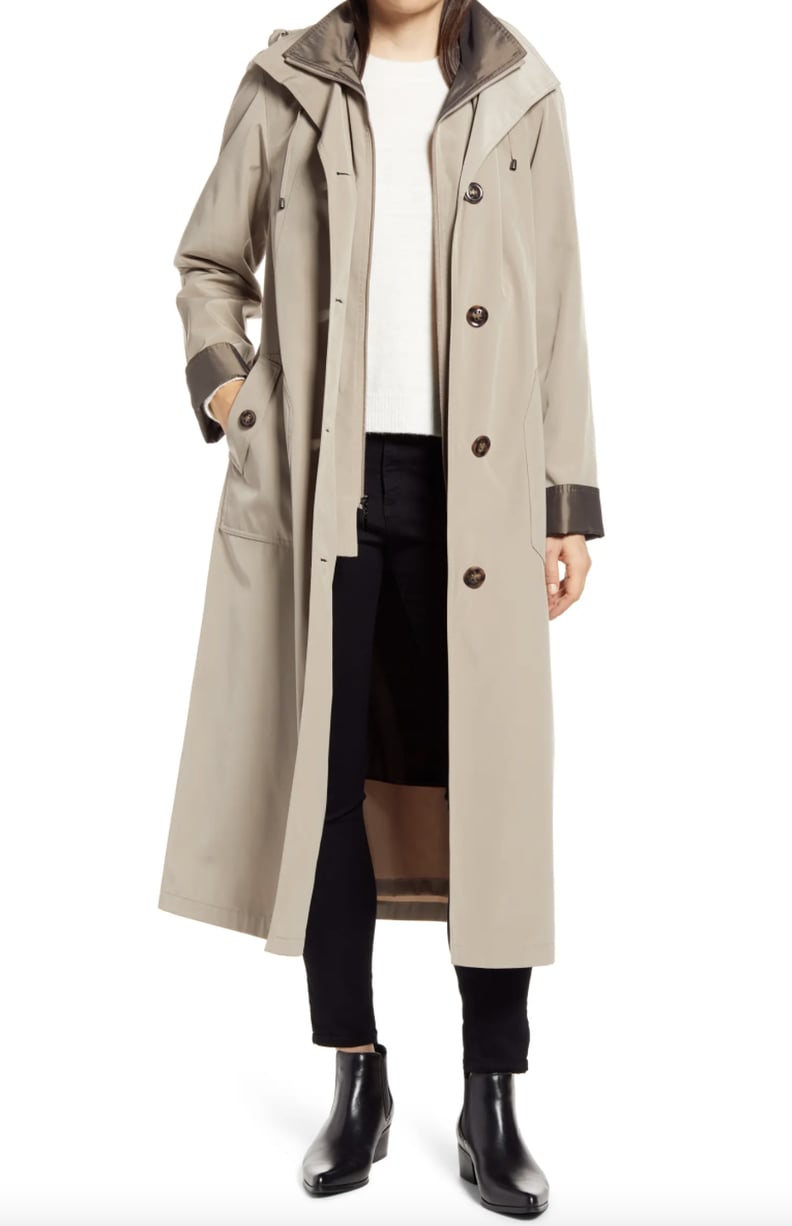 A Fashionable Coat: Gallery Full Length Two-Tone Silk Look Raincoat
