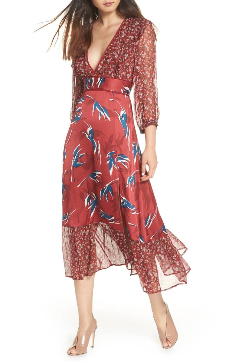 Lenon Mixed Print Midi Dress