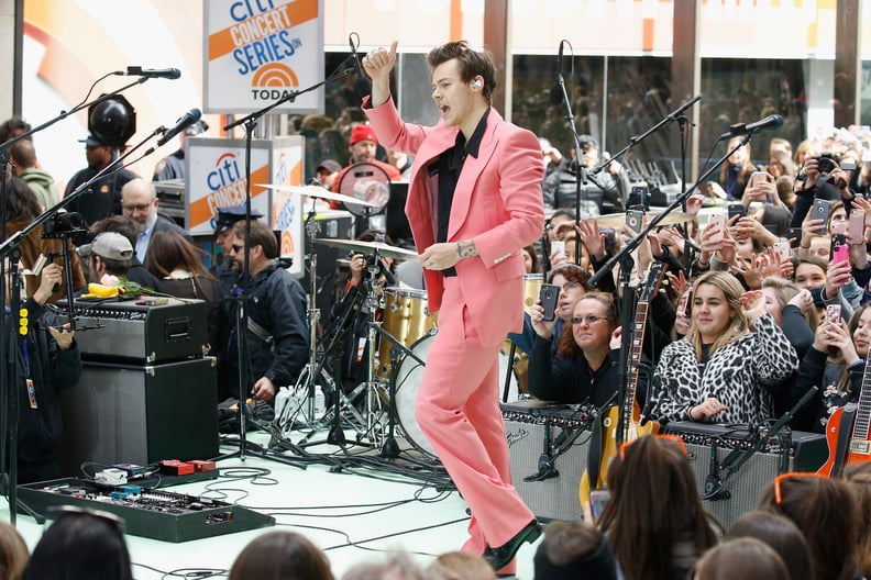 Harry Styles Wearing a Pink Edward Sexton Suit in 2017