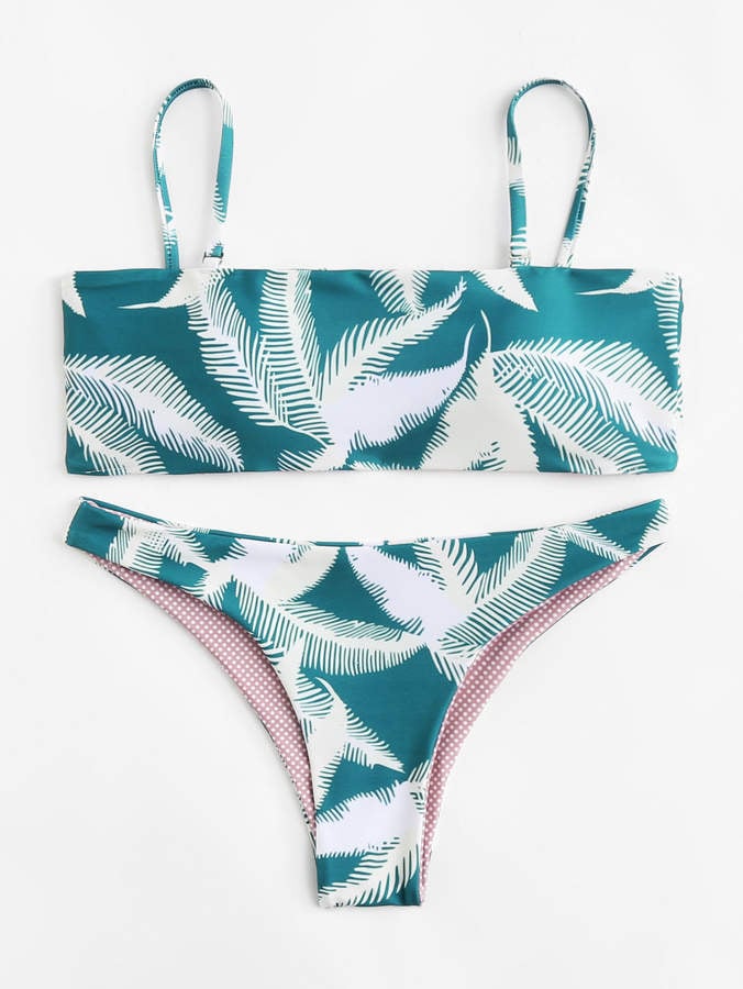 Romwe Leaf Print Bikini Set