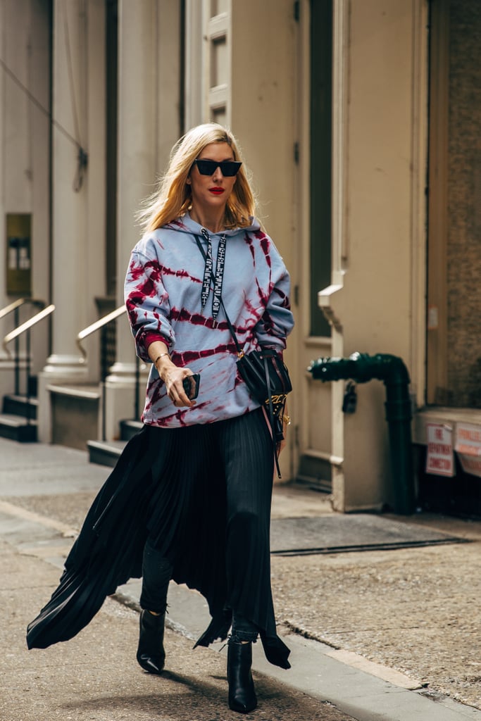 Rule 2: Balance Oversize Hoodies With Feminine Silhouettes, Like a Flowy Skirt