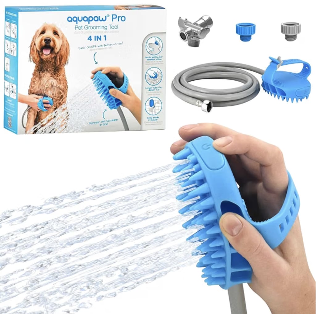 Aquapaw Dog Bath Brush Pro & Dog Shower Attachment ($35) 
This tool takes the stress out of one of pet owners' most dreaded tasks: bath time. Operated by using just one hand, the Aquapaw not only helps you scrub, soak, and rinse off your pet but also allows you to do so with optimum ease.