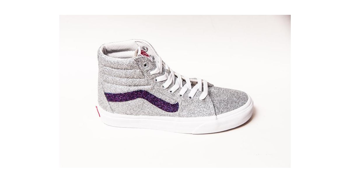 silver glitter high top vans