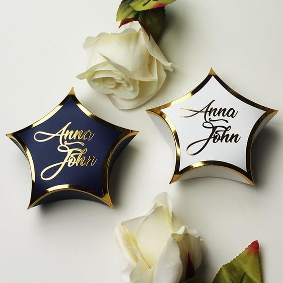 White and Navy Blue Star Wedding Favour Boxes