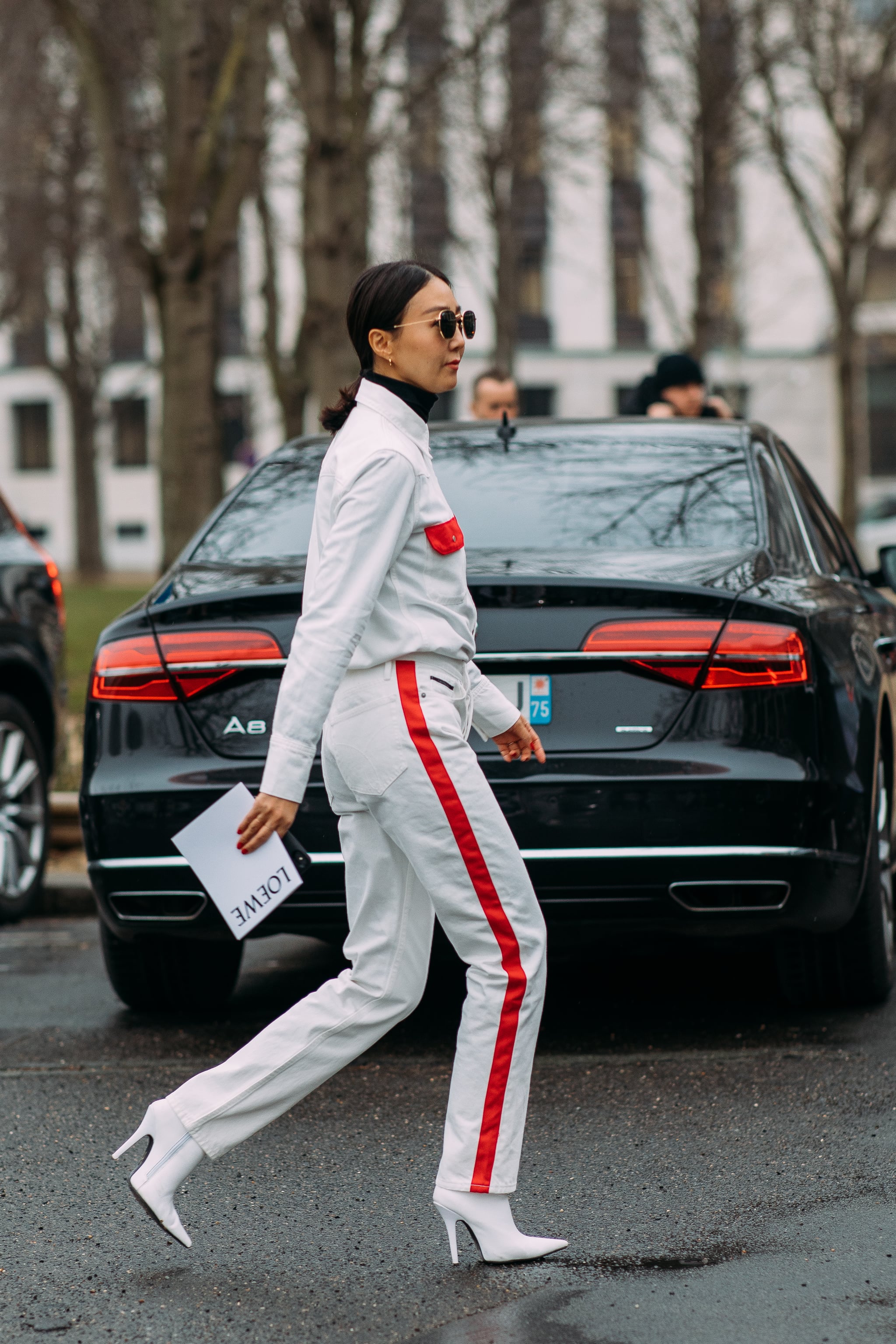 Side stripe sale white jeans