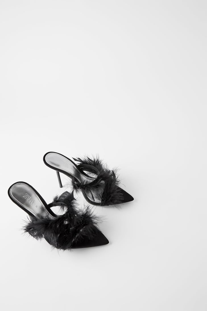 Zara Blue Collection Feathered Leather Heels | Priyanka Chopra Black ...