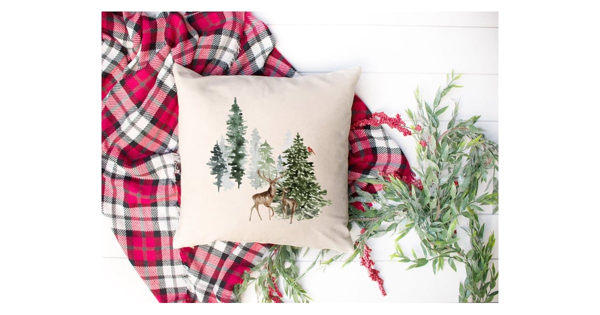 Deer & Pine Trees Winter Scene Pillow Cover Shop Cute Winter Home