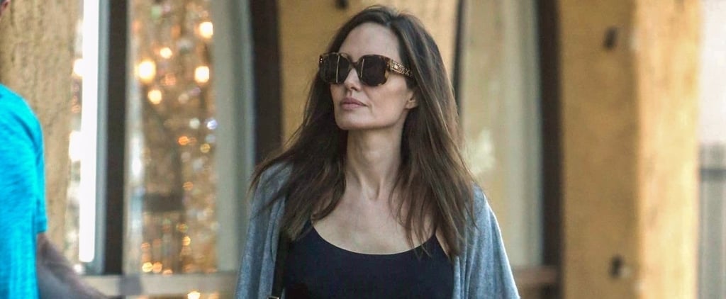 Angelina Jolie Wearing Gray Poncho