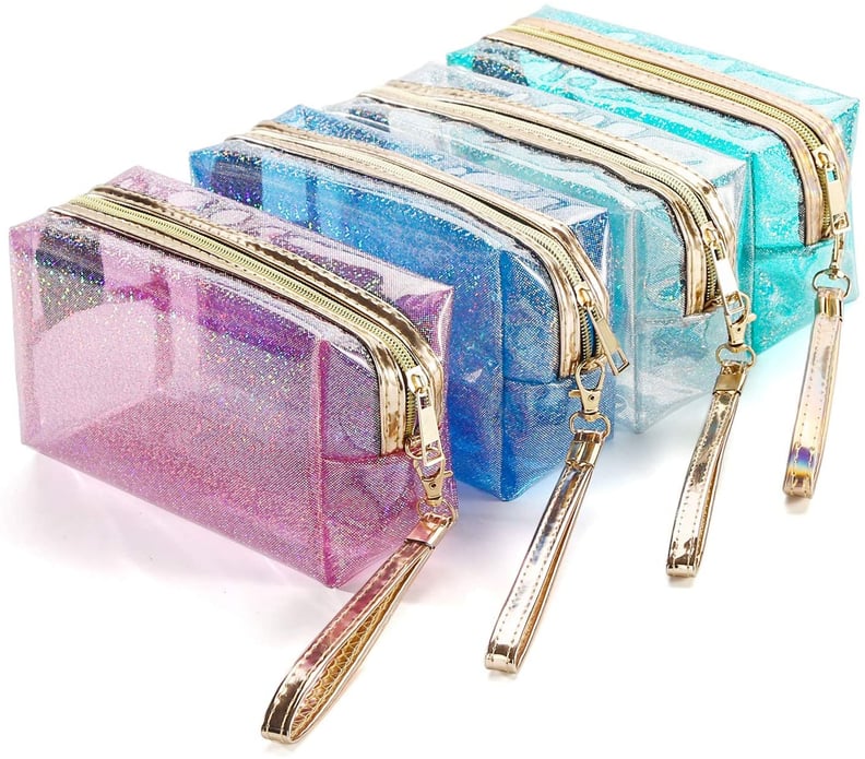 4Pcs Waterproof Cosmetic Bags PVC Transparent Zippered Toiletry Bag With Handle Strap