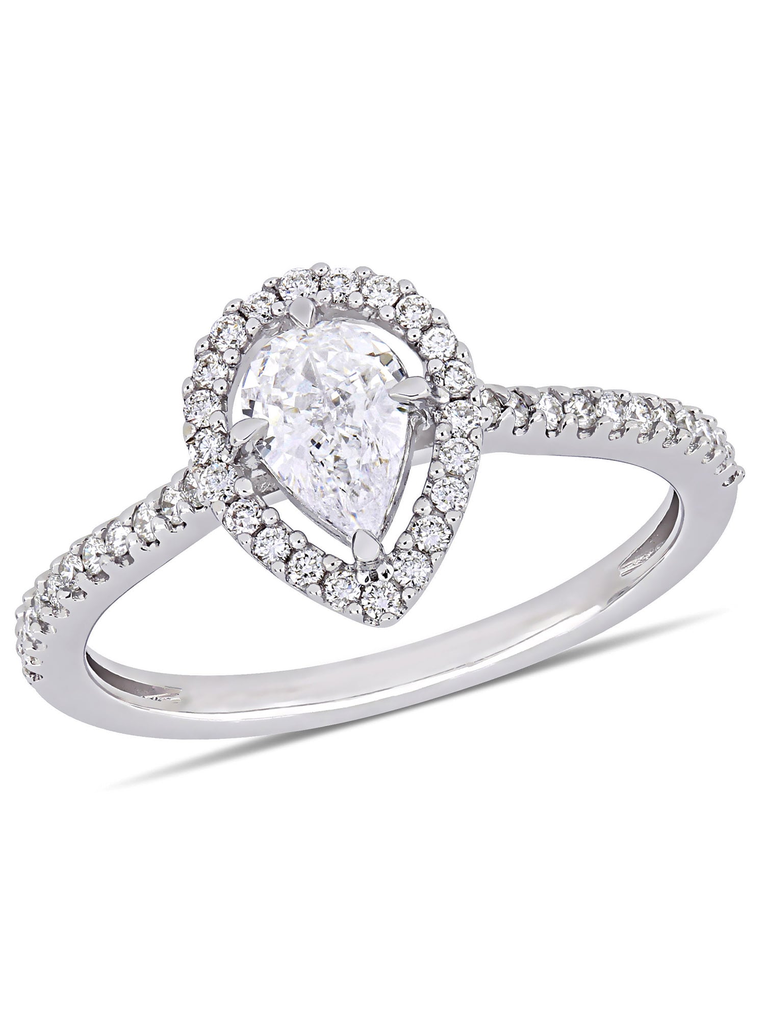 Vintage 0.50 ct Pear Shaped Diamond Halo Engagement Ring in 10K White Gold