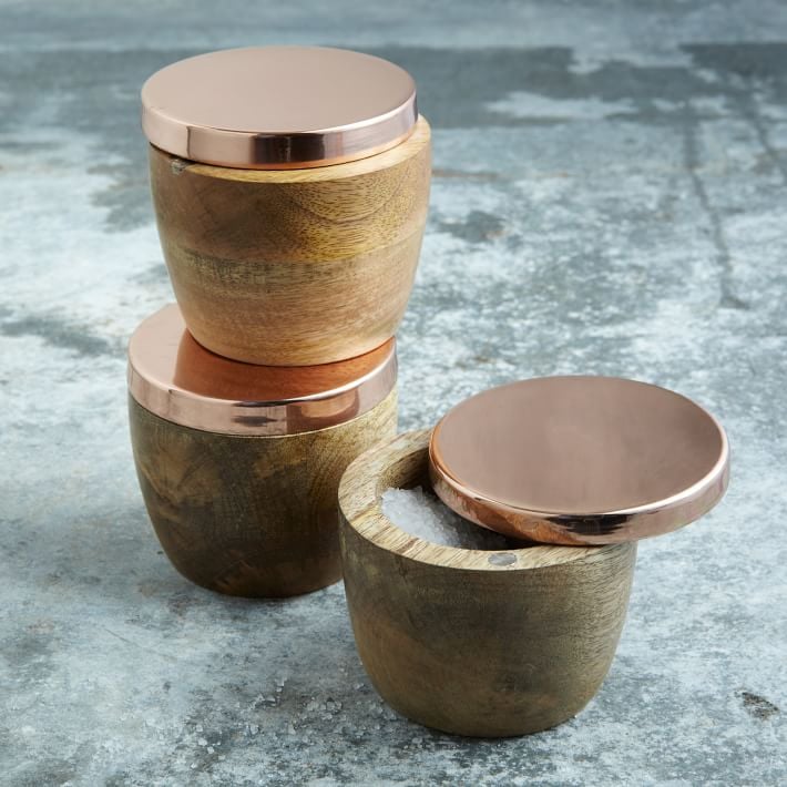 West Elm Wood and Copper Salt Cellar