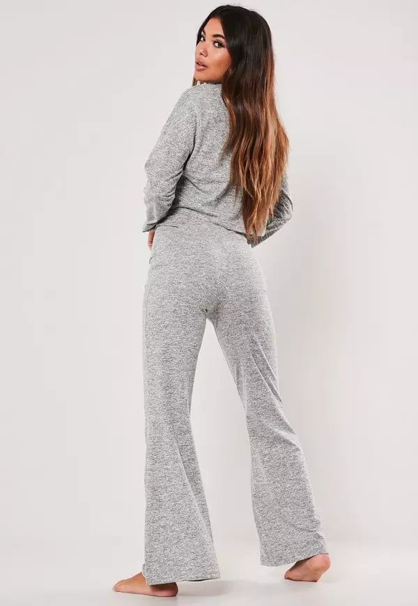 Light Gray Crop Top and Flared Bottoms Loungewear Set