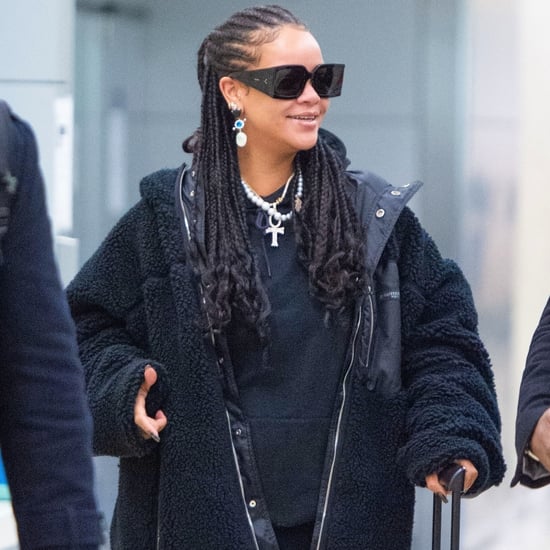 Rihanna's Sweatsuit With Silver Rhinestone Heels at Airport