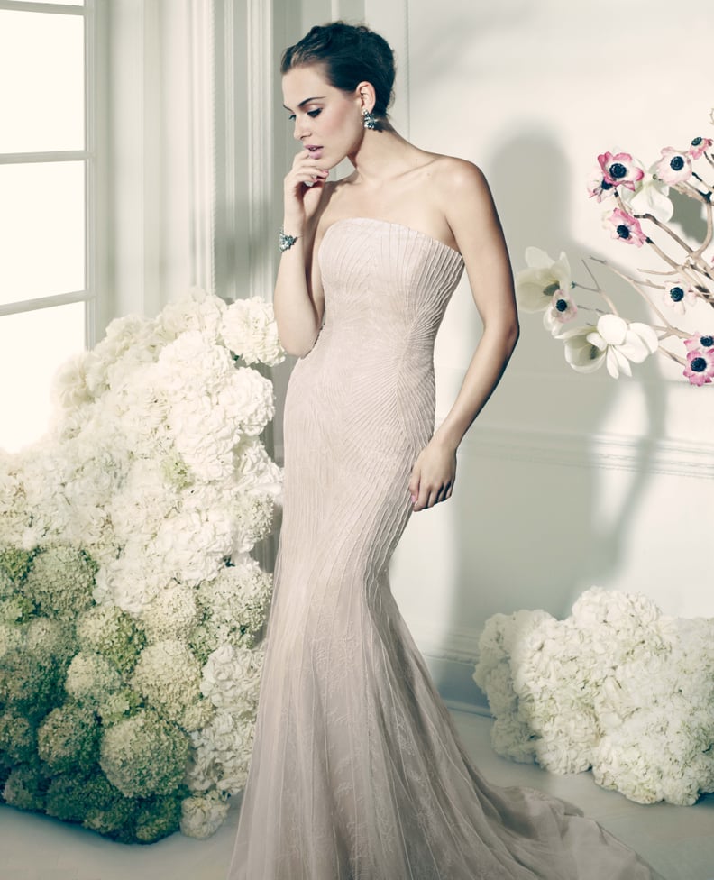 Truly Zac Posen Strapless Champagne Chantilly Gown