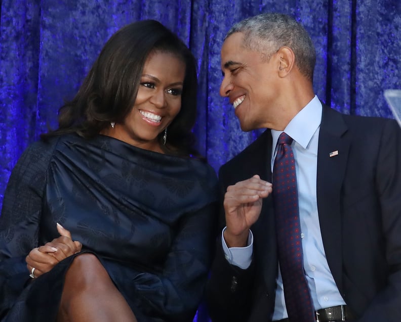 WASHINGTON, DC - FEBRUARY 12:  Former U.S. President Barack Obama and first lady Michelle Obama participate in the unveiling of their official portraits during a ceremony at the Smithsonian's National Portrait Gallery, on February 12, 2018 in Washington, 