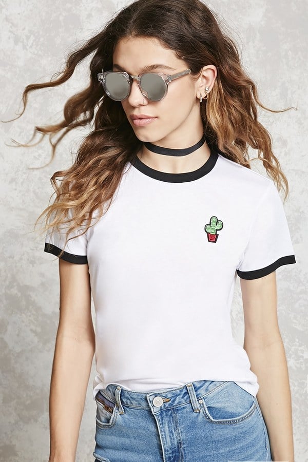 Forever 21 FOREVER 21+ Cactus Graphic Ringer Tee