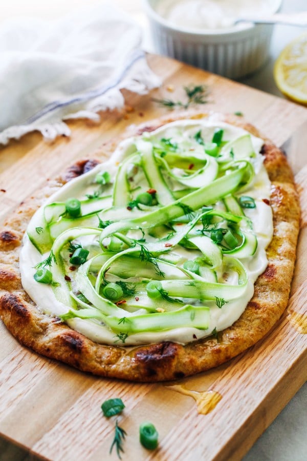 Asparagus Flatbread with Garlic Cashew Cream Sauce